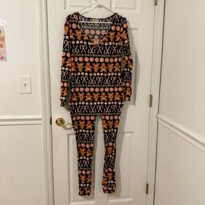 Shosho Women’s Gingerbread Candy Cane Peppermint One One Piece Pajama Size L